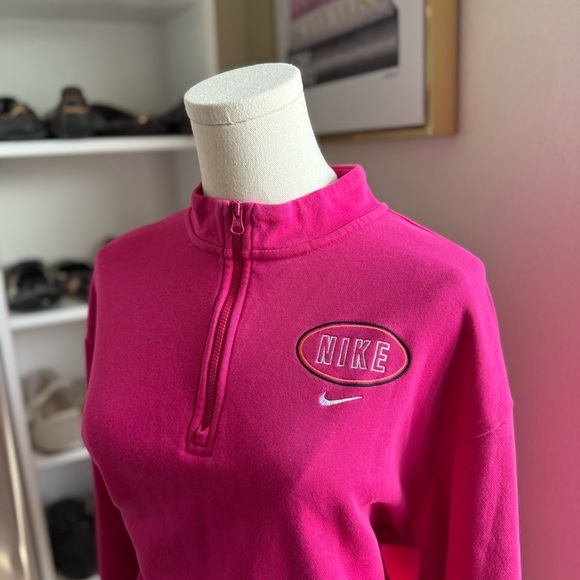 Nike Hot Pink Fucsia Sportswear Varsity Quarter Zip Sweatshirt Size Medium - Picture 5 of 10